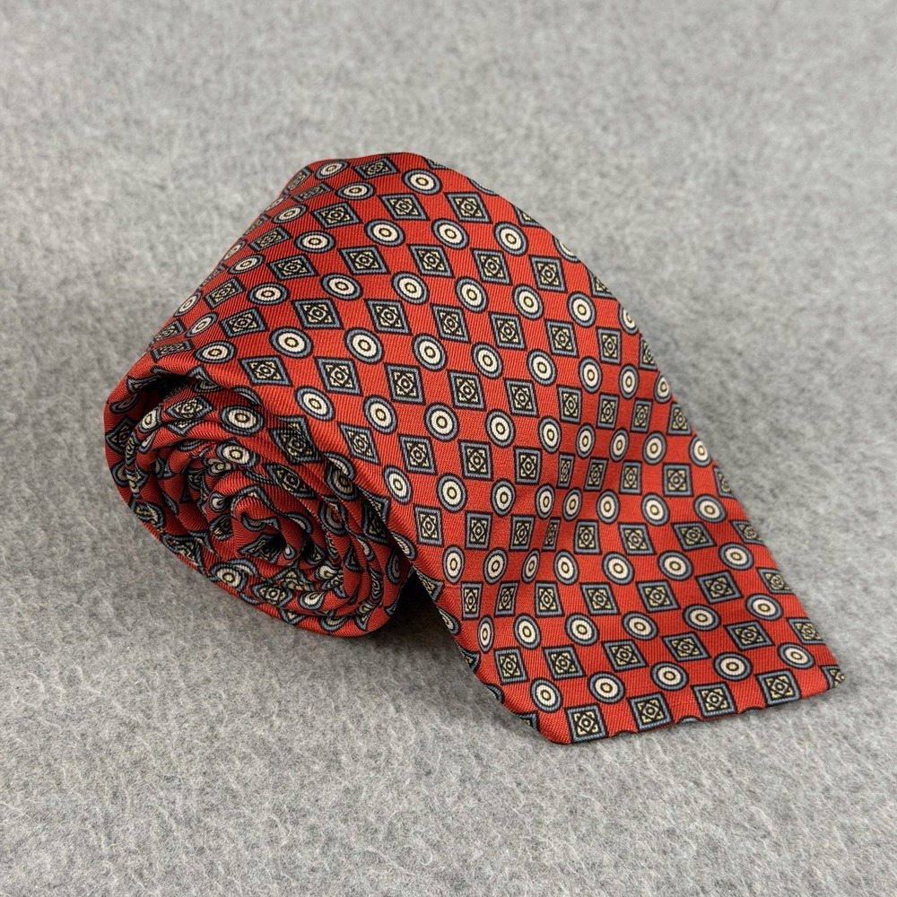 Vintage Brooks Brothers Makers Silk Tie Red Geometric USA Made Necktie 58x3.25"